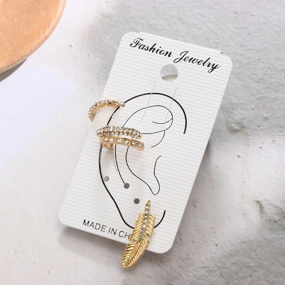 4-piece Feather Rhinestone Cuff Earrings - Picture 3 of 6